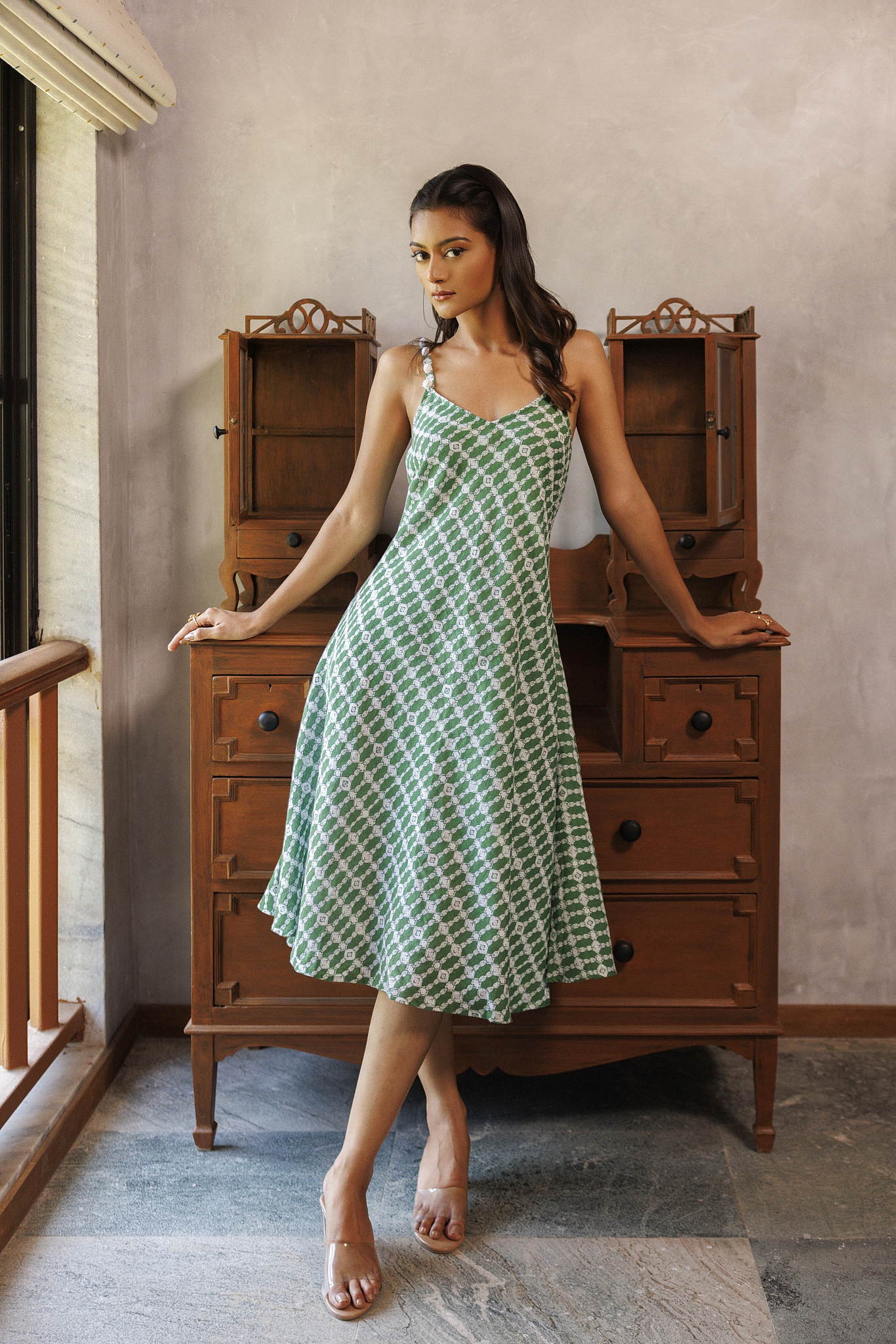 Siesta Dress Green Trellis
