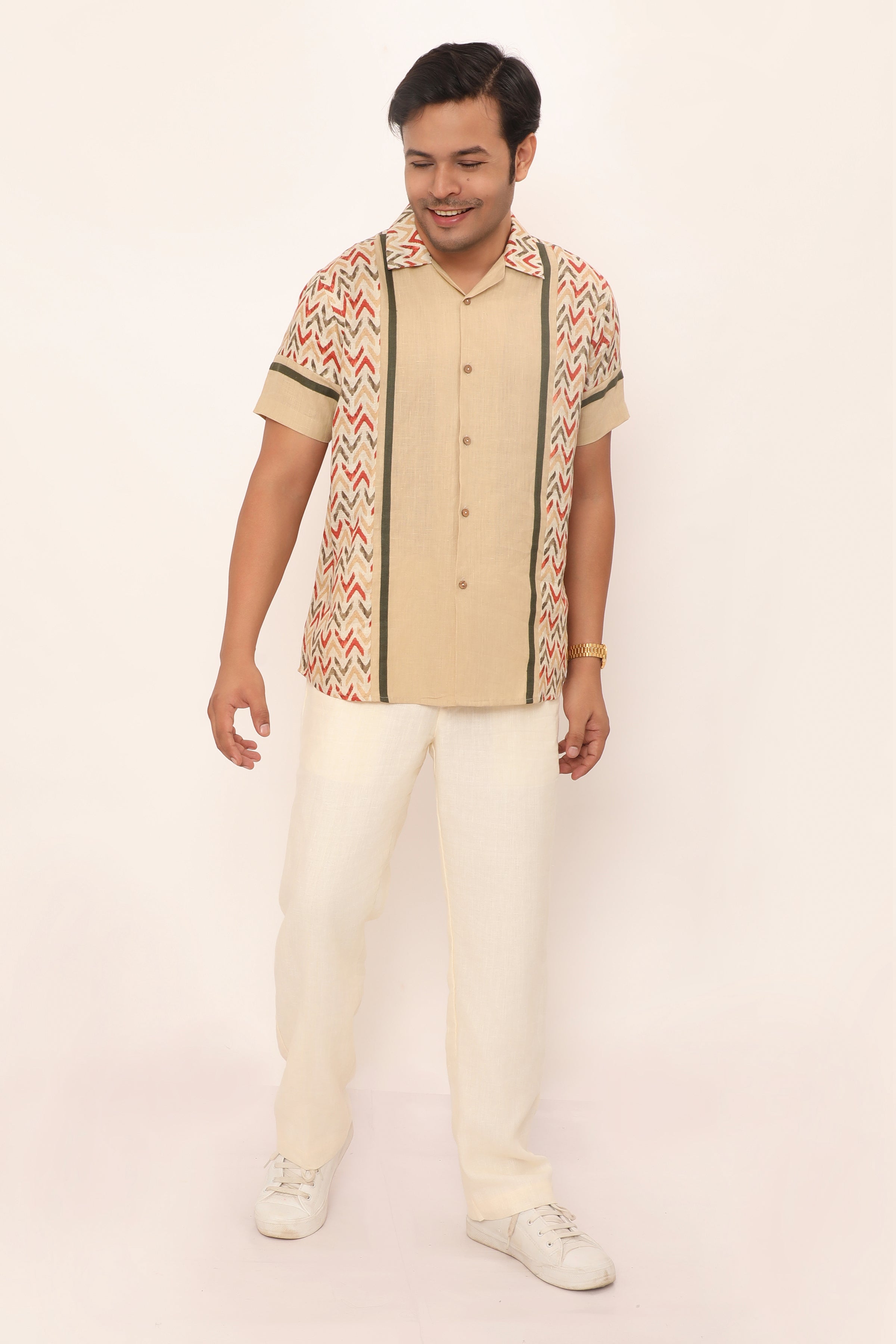 Nolan Shirt Chevron Beige