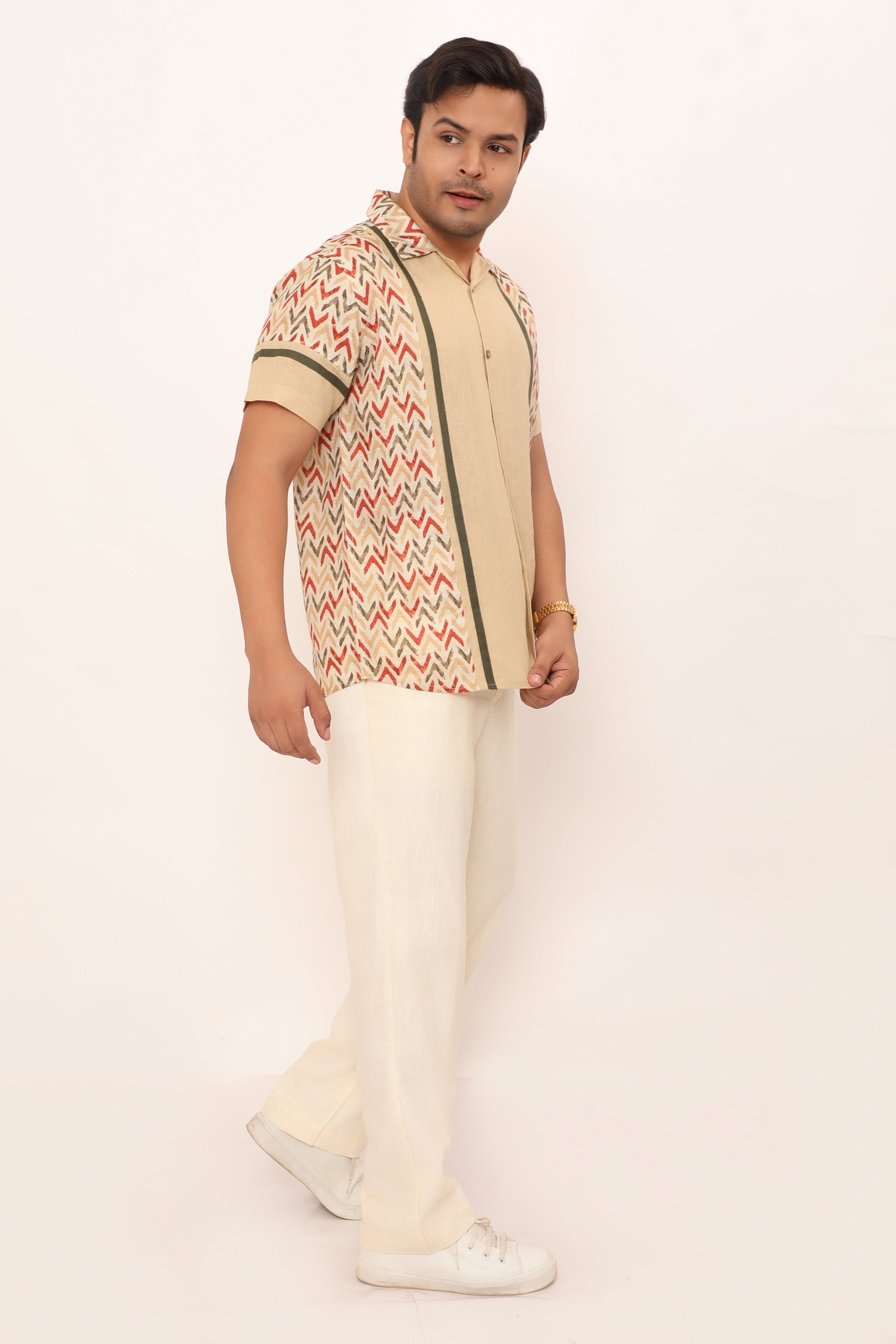 Nolan Shirt Chevron Beige