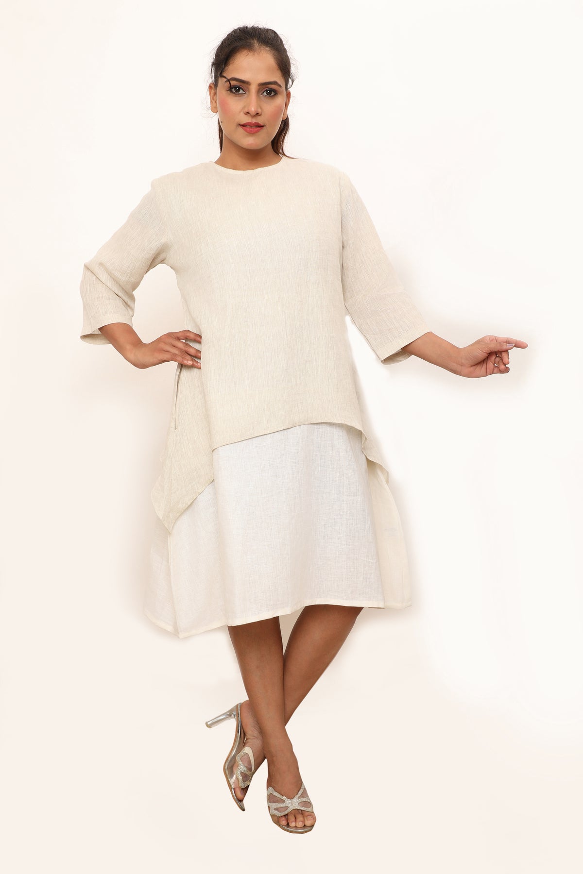 Sarah Dress Neutral Fil-à-fil