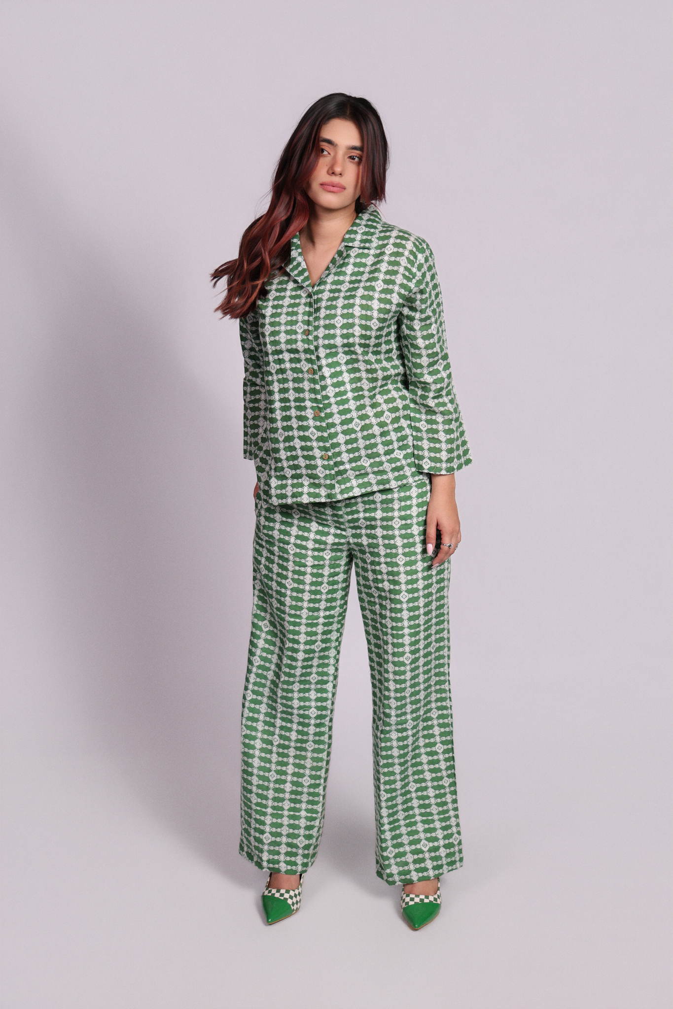 Vara Shirt Green Trellis